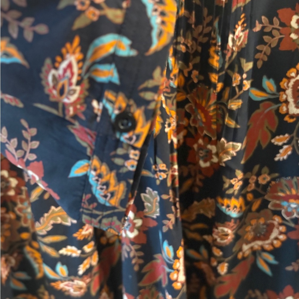 Serengeti Jacobean Floral Pintuck 3/4 Sleeve Cottagecore Romantic Dress Size L - Picture 7 of 11